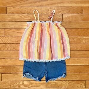 💕6x Jessica Simpson darling 2 piece matching set; striped top with jean shorts!